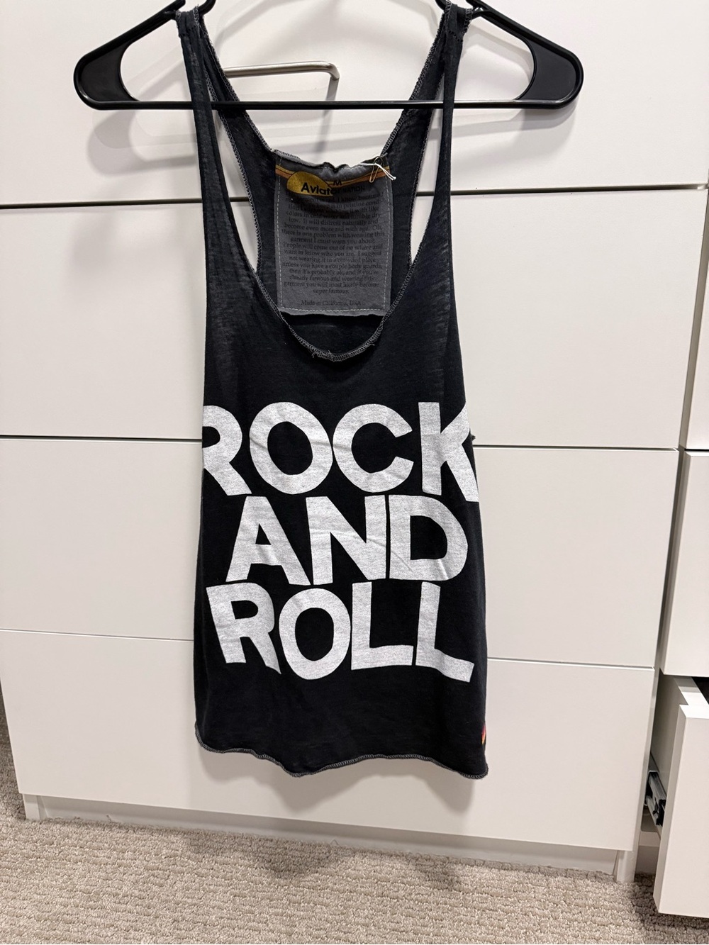 Aviator Nation Black 'Rock and Roll' Graphic Tank in Charcoal